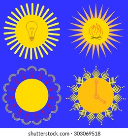 Set of icons with different images of the sun