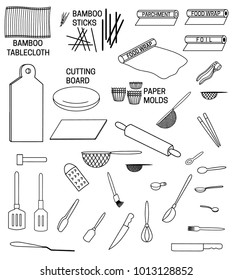Set icons of different kinds of kitchen appliances vector illustration sketch