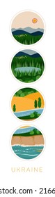 Set of the icons with  the different nature landscapes of Ukraine