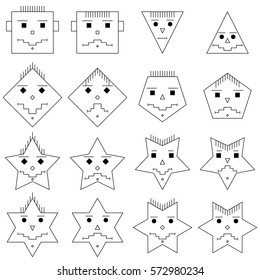Set of icons of different shapes . Smiley image.	
