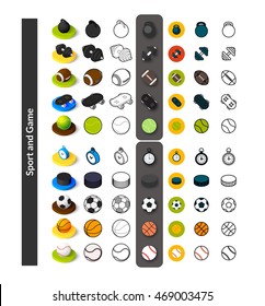 Set of icons in different style - isometric flat and otline, colored and black versions, vector symbols - Sport and game collection