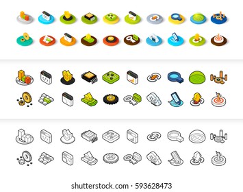 Set of icons in different style - isometric flat and otline, colored and black versions, vector symbols - Search engine optimization collection