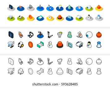 Set of icons in different style - isometric flat and otline, colored and black versions, vector symbols - Medical collection