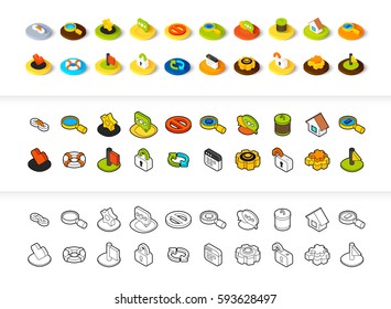 Set of icons in different style - isometric flat and otline, colored and black versions, vector symbols - Universal collection