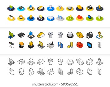 Set of icons in different style - isometric flat and otline, colored and black versions, vector symbols - Computer collection