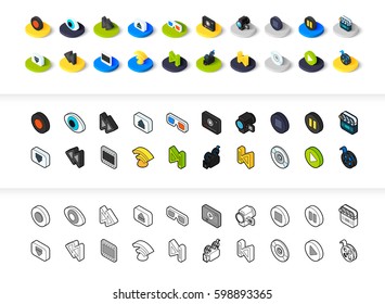 Set of icons in different style - isometric flat and otline, colored and black versions, vector symbols - Media collection
