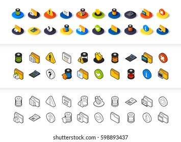Set of icons in different style - isometric flat and otline, colored and black versions, vector symbols - Interface collection