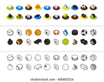 Set of icons in different style - isometric flat and otline, colored and black versions, vector symbols - Sport and game collection