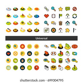 Set of icons in different style - isometric flat and otline, colored and black versions, vector symbols - Universal collection
