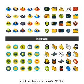 Set of icons in different style - isometric flat and otline, colored and black versions, vector symbols - Interface collection