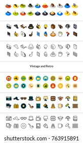 Set of icons in different style - isometric flat and otline, colored and black versions, vector symbols - Vintage and retro collection