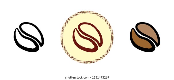 Conjunto de íconos con diferentes estilos de granos de café. Contorno, color y símbolos retro de granos de café. Dibujo a mano libre, garabatos. Solución elegante para el sitio web y la etiqueta.