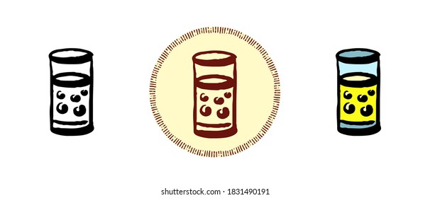 Set of icons with different styles of soda glasses. Contour, color and retro soda glass symbols. Freehand drawing, doodles. Stylish solution for website and label.