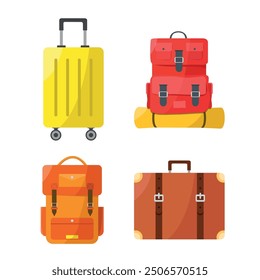 Set of icons of different travel bags on a white background. Tourism, business and travel concept.