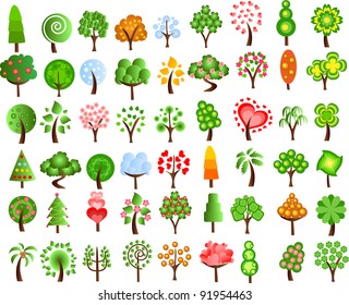 Set of icons of different trees