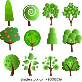 Set of icons of different trees, the vector