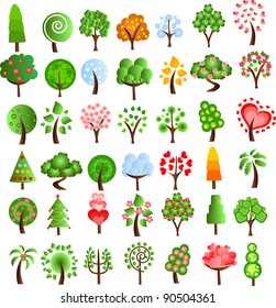 Set of icons of different trees, the vector