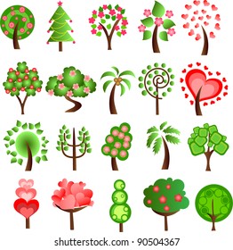 Set of icons of different trees, the vector