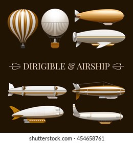 Set of icons with different types of balloons and airships vector illustration