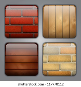 Set of icons with different types of brick and wood textures