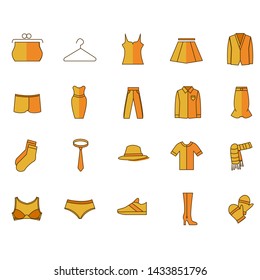 set of icons with different types of clothes