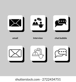 Un conjunto de iconos para diferentes tipos de comunicación, incluyendo correo electrónico, chat