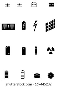 Set of icons of different types of electric batteries