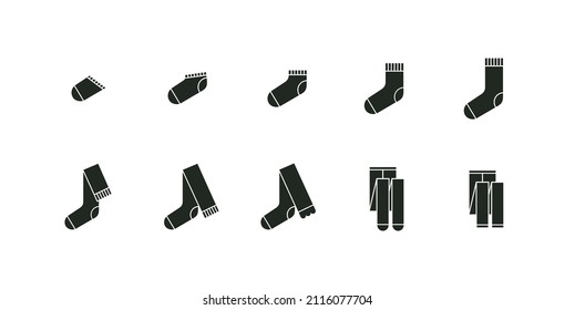 Set of icons with different types of socks, stockings, leggings and tights. Can be used in web, typographic and package design. Underwear and clothes concept. Vector illustration.