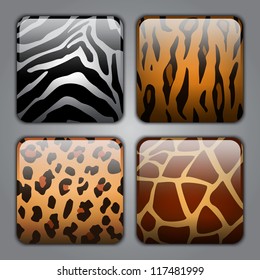 Set Of Icons With Different Types Of Wild Animal Fur Textures