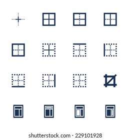Set of icons with different types of windows in flat style