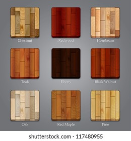 Set of icons with different types of wood textures