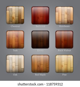 Set of icons with different types of wood textures