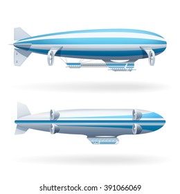 Set of icons with different types of zeppelin illustrations on white backgroundvector illustration