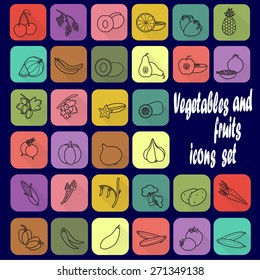 Set of icons of different vegetables and fruits. Vector illustration.