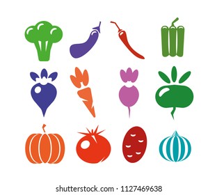 A set of icons of different vegetables on a white background. Logo, vegetables for the farm. Flat style, vector illustration. EPS