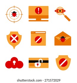 Set of icons displaying IT security. Set of 9 pieces.