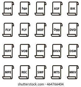 Set icons of document file video formats