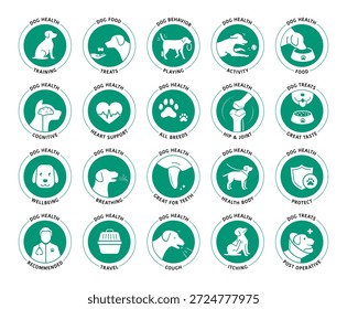 Um conjunto de ícones para cachorro. As partes básicas da saúde do animal de estimação. Os ícones da estrutura de tópicos são bem escalonáveis e editáveis. Os elementos contrastantes são bons para diferentes planos de fundo. EPS10	