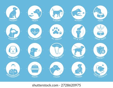 A set of icons for dog. The basic parts of pet health. The outline icons are well scalable and editable. Contrasting elements are good for different backgrounds. EPS10.	