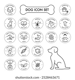 A set of icons for dog. The components of a dog's health. The outline icons are well scalable and editable. Contrasting elements are good for different backgrounds. EPS10.