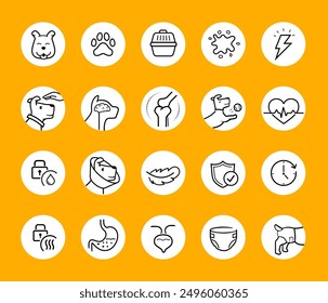 A set of icons for dog health, toilet products. The outline icons are well scalable and editable. Contrasting elements are good for different backgrounds. EPS10.