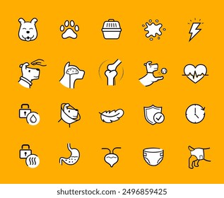 A set of icons for dog health, toilet products. The outline icons are well scalable and editable. Contrasting elements are good for different backgrounds. EPS10.