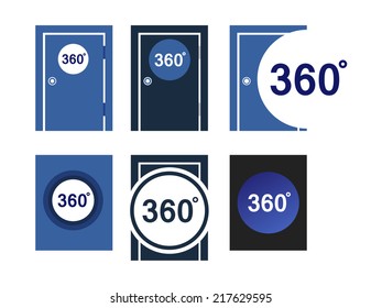 set of icons doors 360 degrees in blue tones