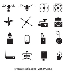 Set icons drone, helicopter camera. isolated on white. Vector illustration  