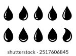 set icons of drop, falling droplet and liquid blob