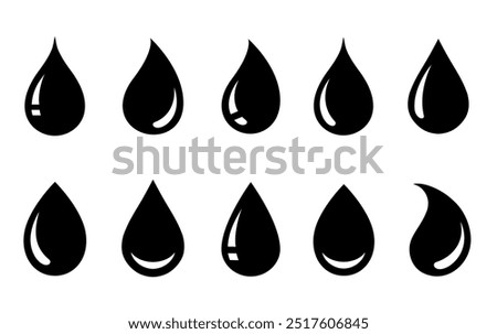 set icons of drop, falling droplet and liquid blob