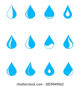 
Set of icons. A drop of water, different shapes, blue. flat drops logo. Template for logos. Flat illustration.
Vector image