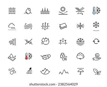 Set icons for durable and comfortable fabric, clothing. Vector illustration. Isolated on white background. It can be used in the adv, promo, package, etc. EPS10.