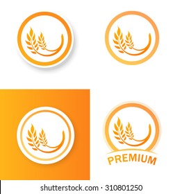 Set of Icons, Ears of Wheat, Vector Illustration, Icon of Premium Quality Farm Product in orange color