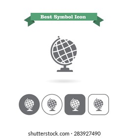 Set of icons with Earth globe , with text on green ribbon